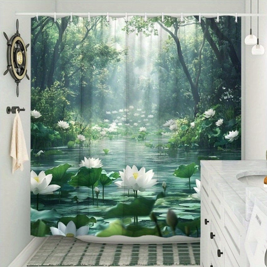 Interior Design Zen Style - Lotus Forest Shower Curtain Polyester Printed