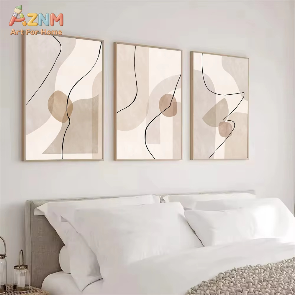 Interior Design Modern - Abstract Beige Geometry Line Wall Art