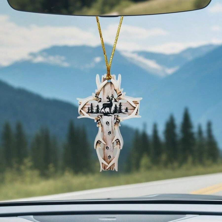 Deer Antler Cross Car Rearview - Interior Design Style 评论和价格